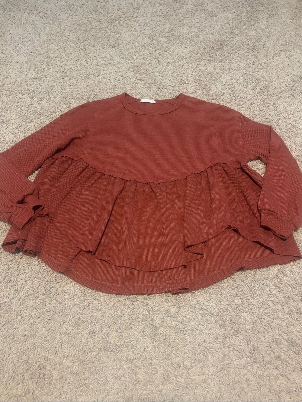 Altar’d State Ruffled Waffle Knit Peplum Top - Rust